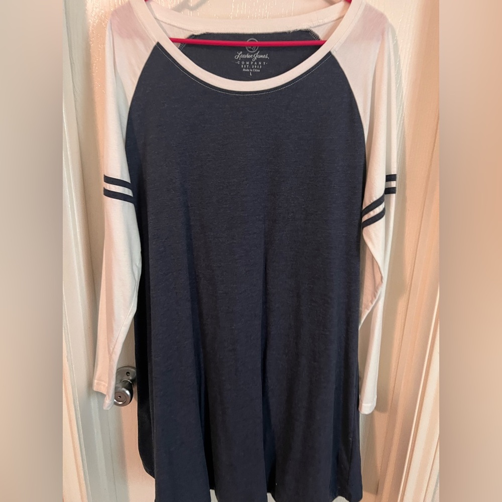 Lauren James Navy and White Raglan Sleeve Dress